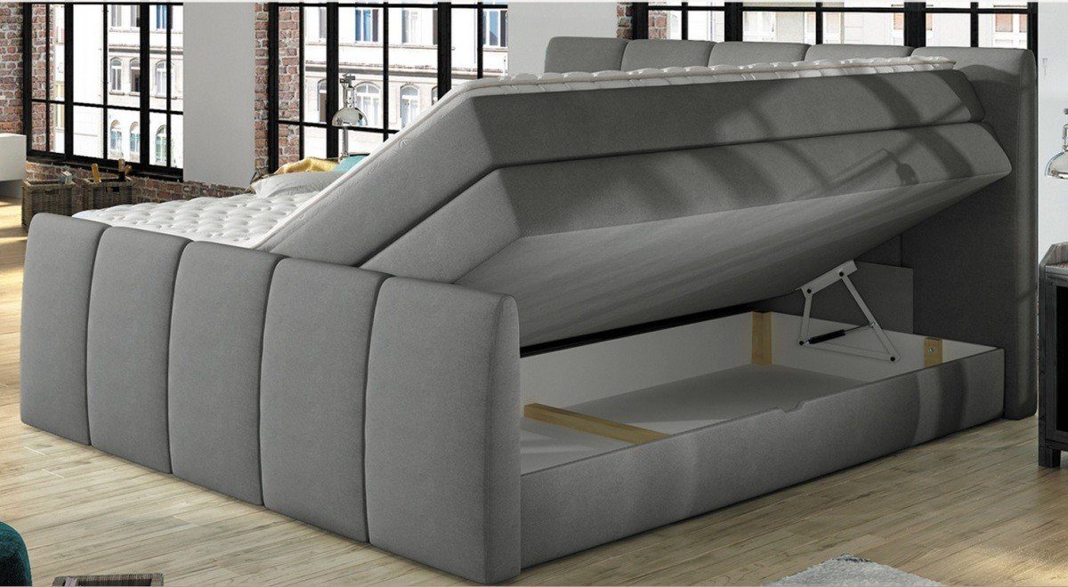 Sofa Dreams Boxspringbett Gustavo, grau, Topper 180 200 Webstoff Bettkästen, x cm, zwei mit zwei Matratzen