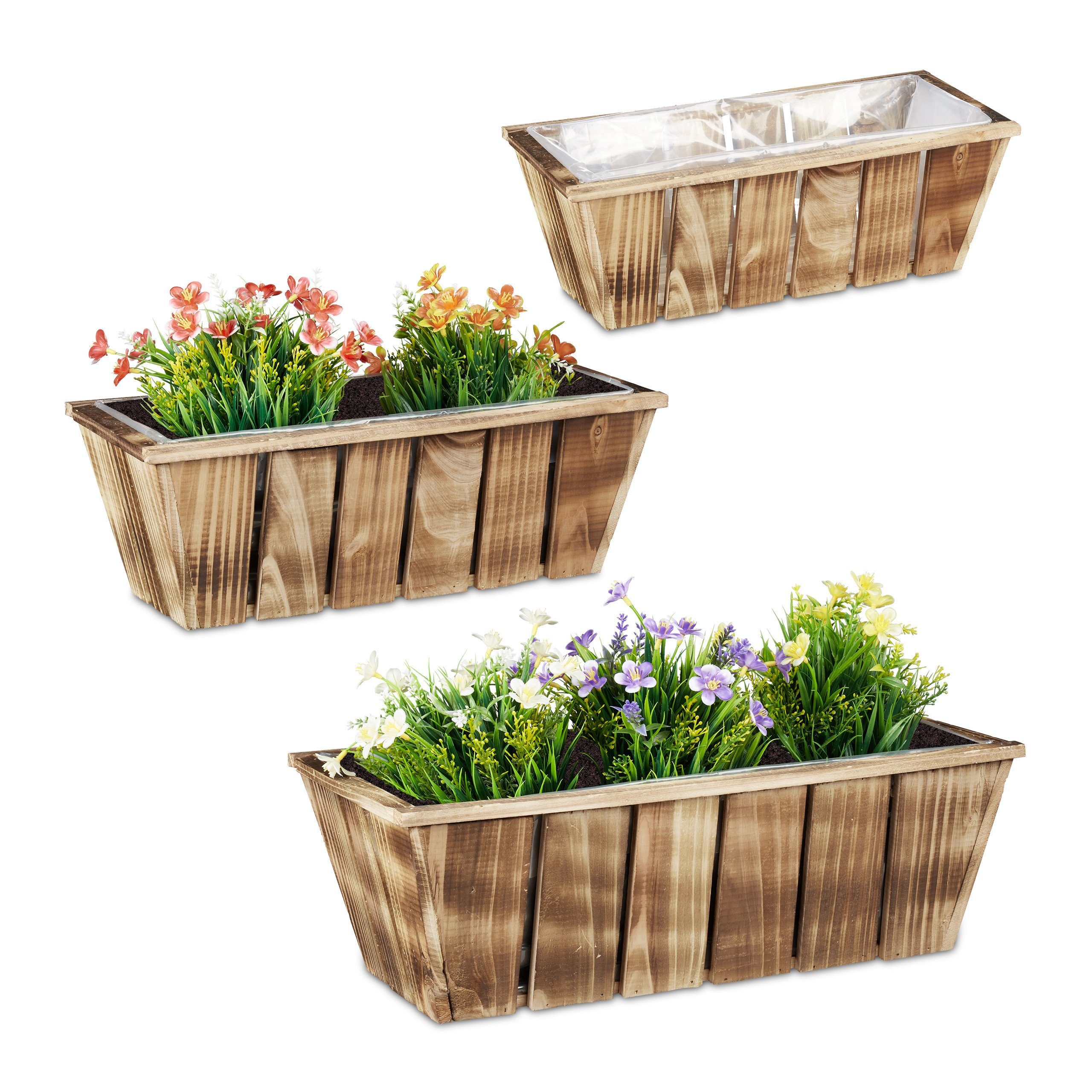 relaxdays Pflanzkübel Blumenkasten Holz 3er Set günstig online kaufen