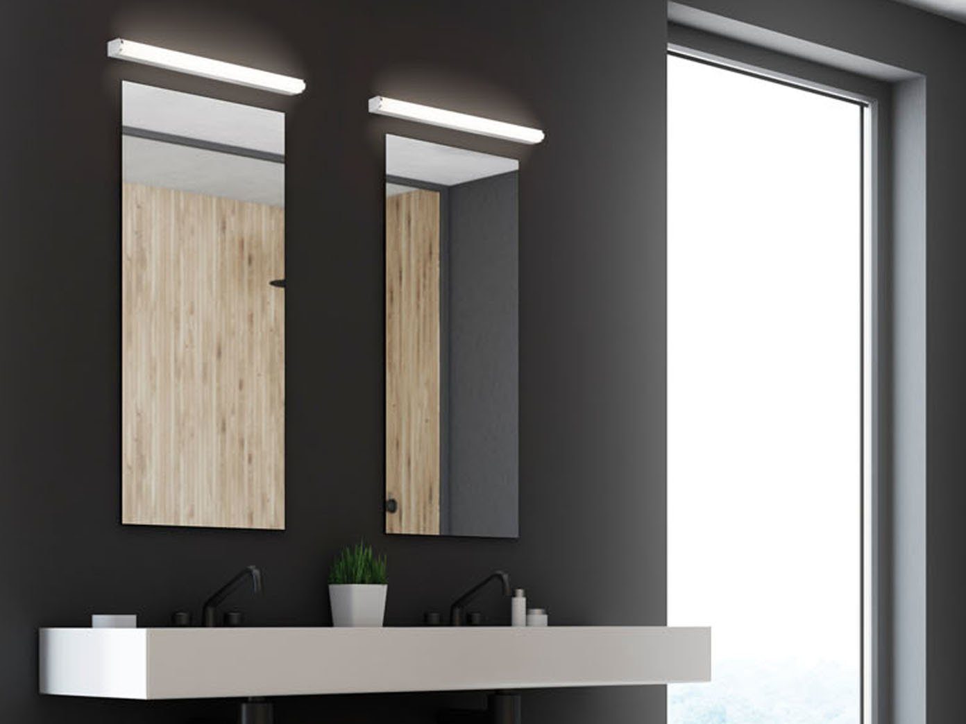 FISCHER & HONSEL Spiegelleuchte, IP 44, LED fest integriert, Warmweiß, 2er  SET Wand Bad-Lampen 60cm, Badezimmerlampen für Badezimmer-Spiegel