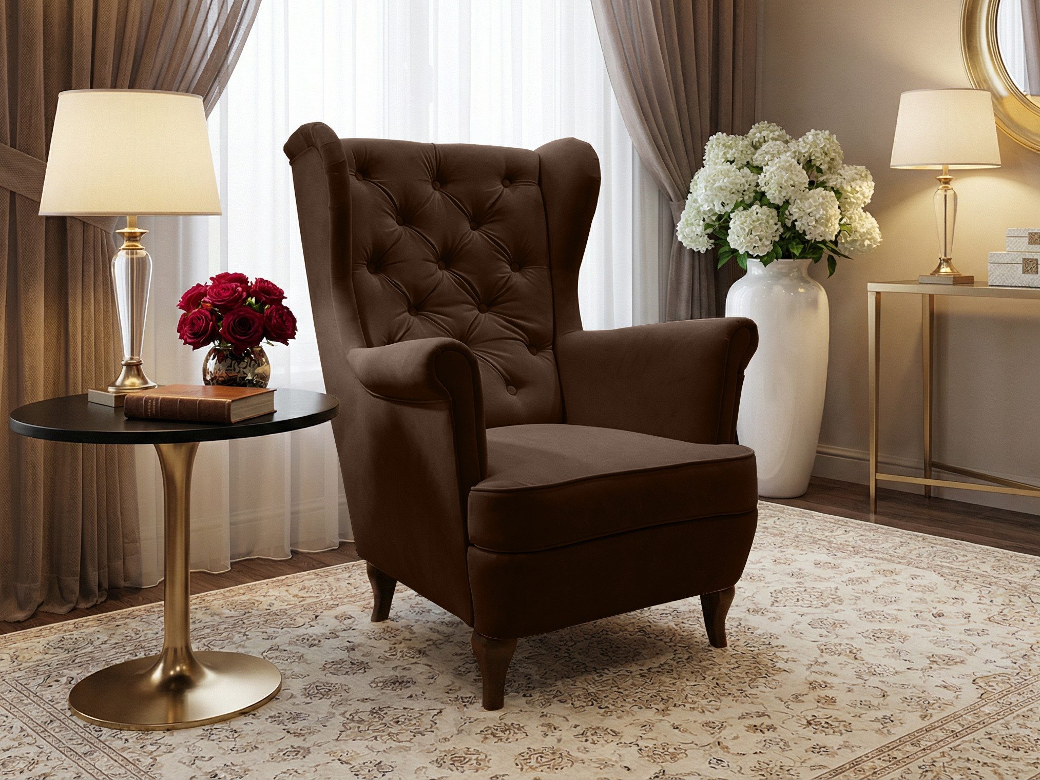 Beautysofa Ohrensessel Sessel FALCO Chesterfield Wohnzimmersessel Fernsehsessel