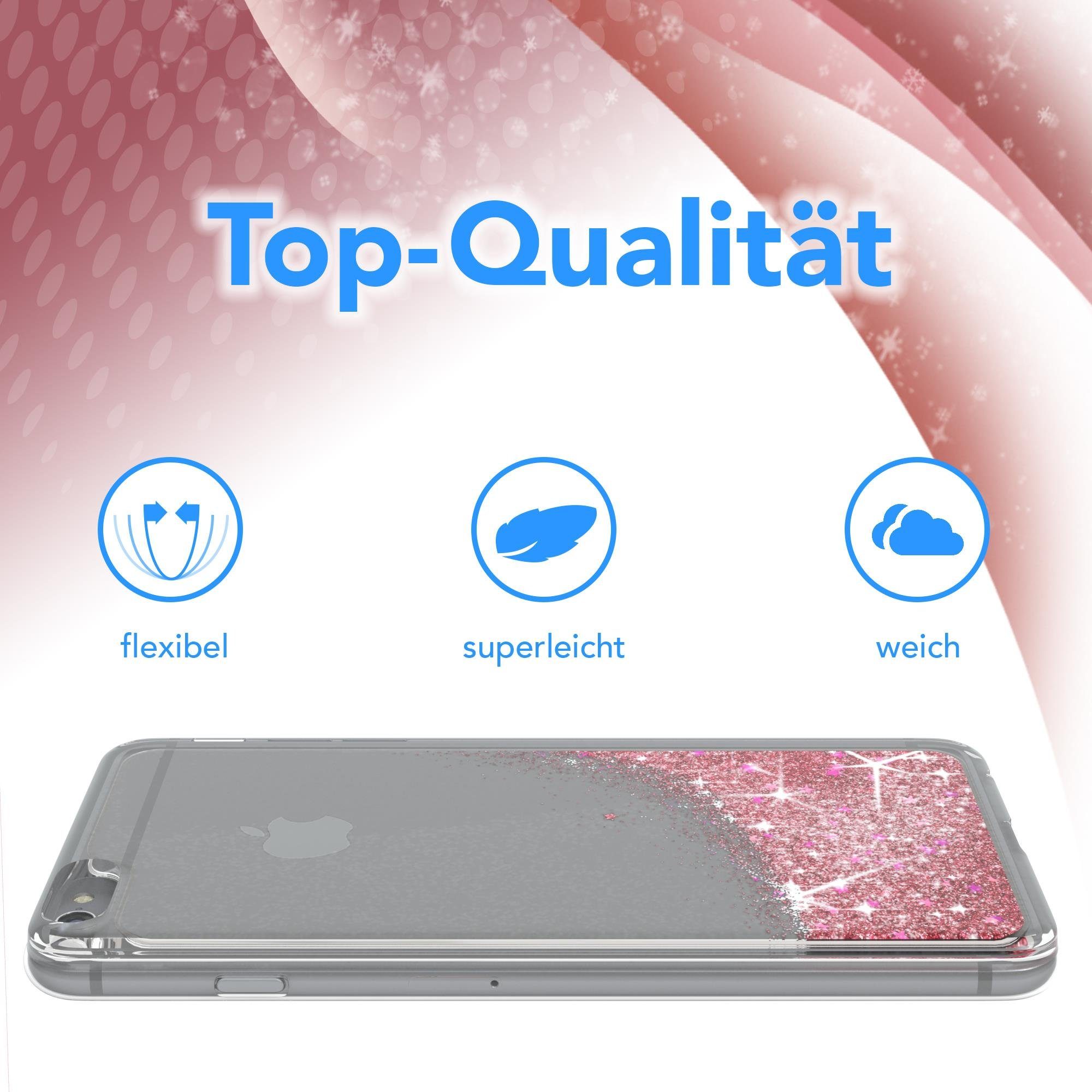 EAZY CASE Handyhülle Liquid Glittery Case für iPhone 6 / iPhone 6S 4,7 Zoll, Hülle Glitzer Flüssig durchsichtig Phone Case stoßfestes Etui Rosa