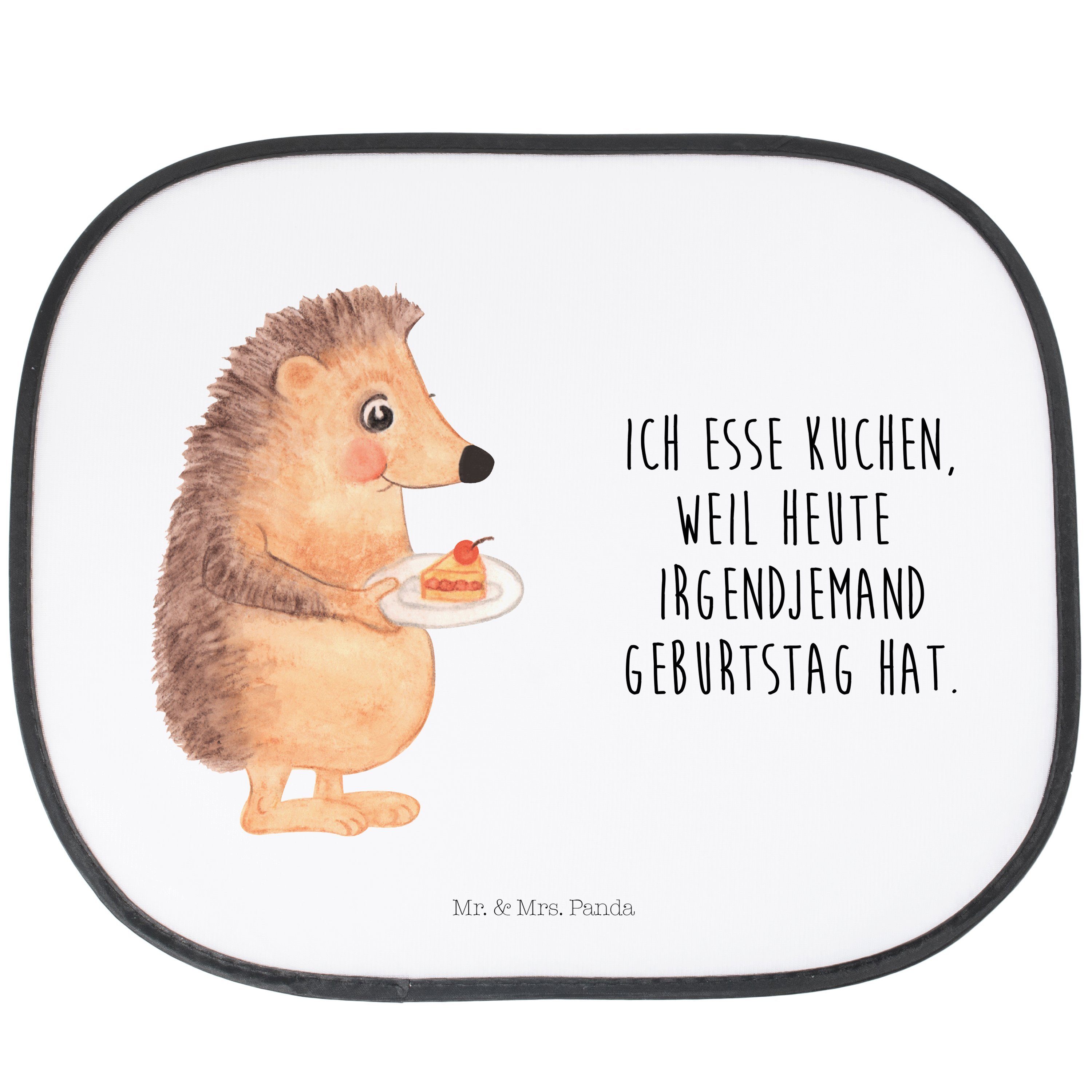 Sonnenschutz Igel mit Kuchenstück - Weiß - Geschenk, Torte, Auto Sonnenschutz, Son, Mr. & Mrs. Panda, Seidenmatt | Fensterfolien