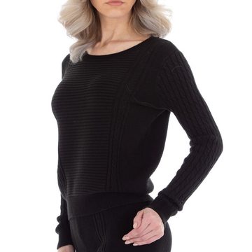 Ital-Design Strickpullover Damen Freizeit Stretch Strickpullover in Schwarz