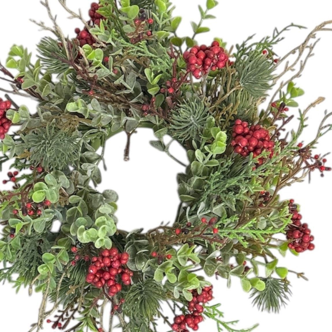 formano Adventskranz Kranz –künstlich, rund 24 cm, Beeren, Kirschzweige, Eukalyptus, Thuja, Tür-, Wand-, oder Tischdeko