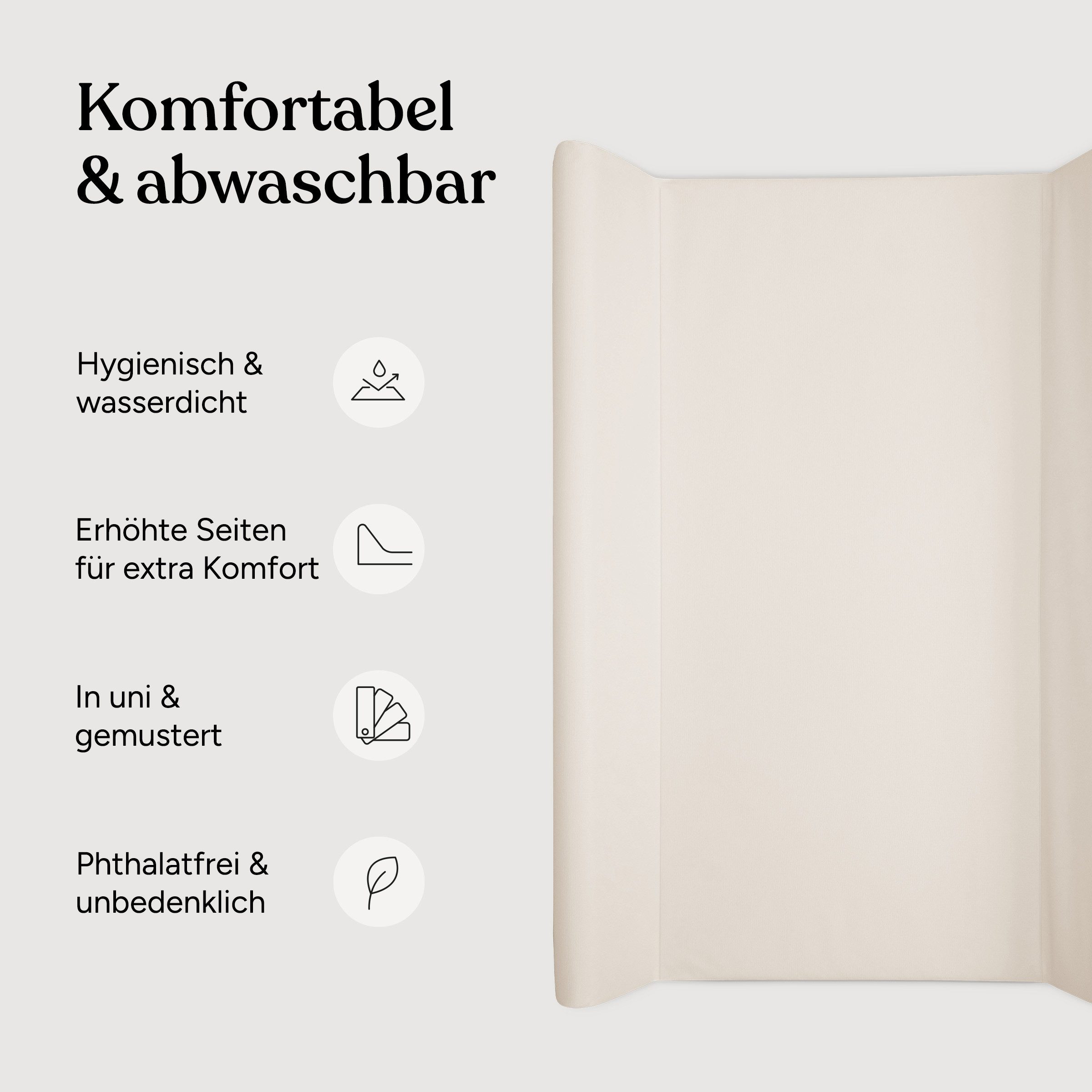 Ehrenkind Wickelauflage Wickelunterlage abwaschbar (Wickelauflage 50x70 cm, Wickeltischauflage mit Keil), Hygienisch, Sicher und Vielseitig