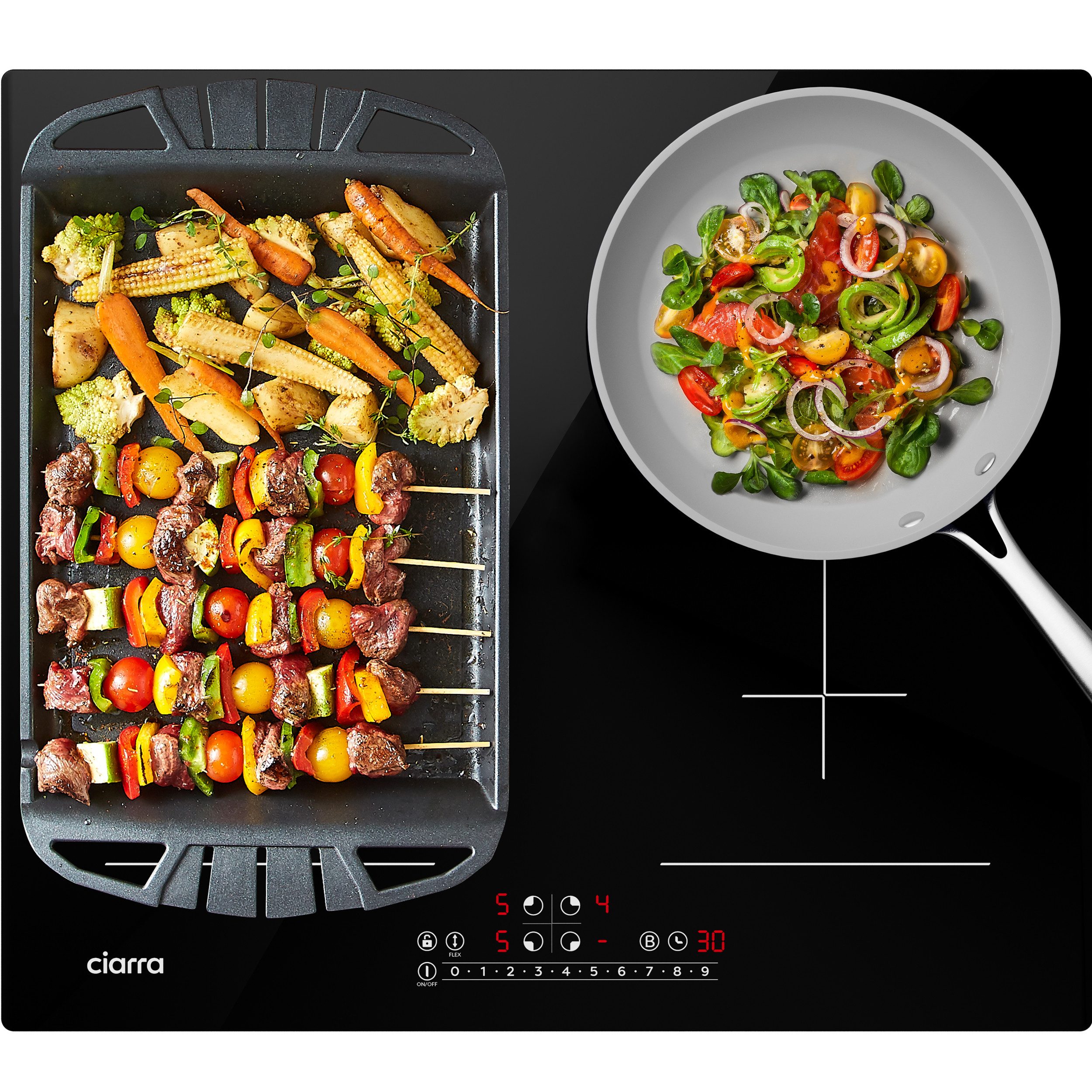 CIARRA Flex-Induktions-Kochfeld 60 cm Induktionskochfeld mit BOOST 2-Flex-Zone Touch Control CBBIH4BFF, 4-Zonen Einbau Kochfelder Induktionsherd 9 Stufen 99 Min Timer