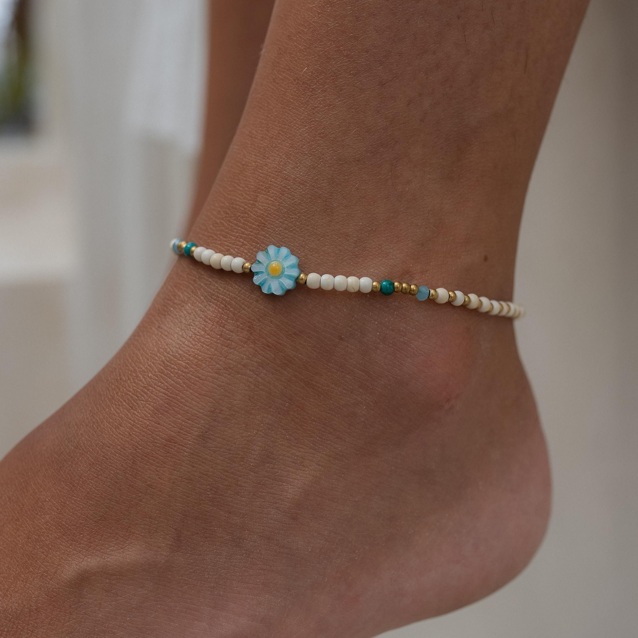 mit Nami Fußkette & Made Fußkette, Hippie Damen Weiße Fußkettchen Fußkettchen Perlen by Schmuck Festival Blume Mädchen Boho Surfer