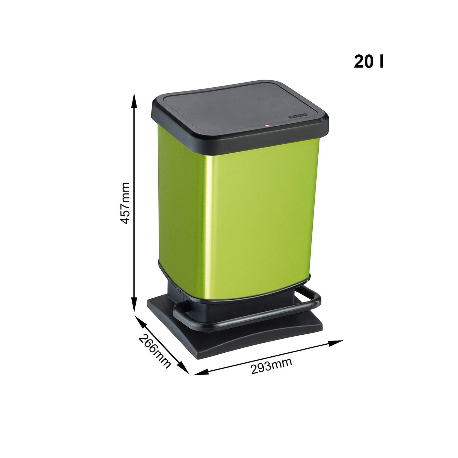 (PP) der metallic Mülleimer Mülleimer 20l Paso Schweiz hergestellt mit Grün ROTHO Deckel, Kunststoff BPA-frei, in