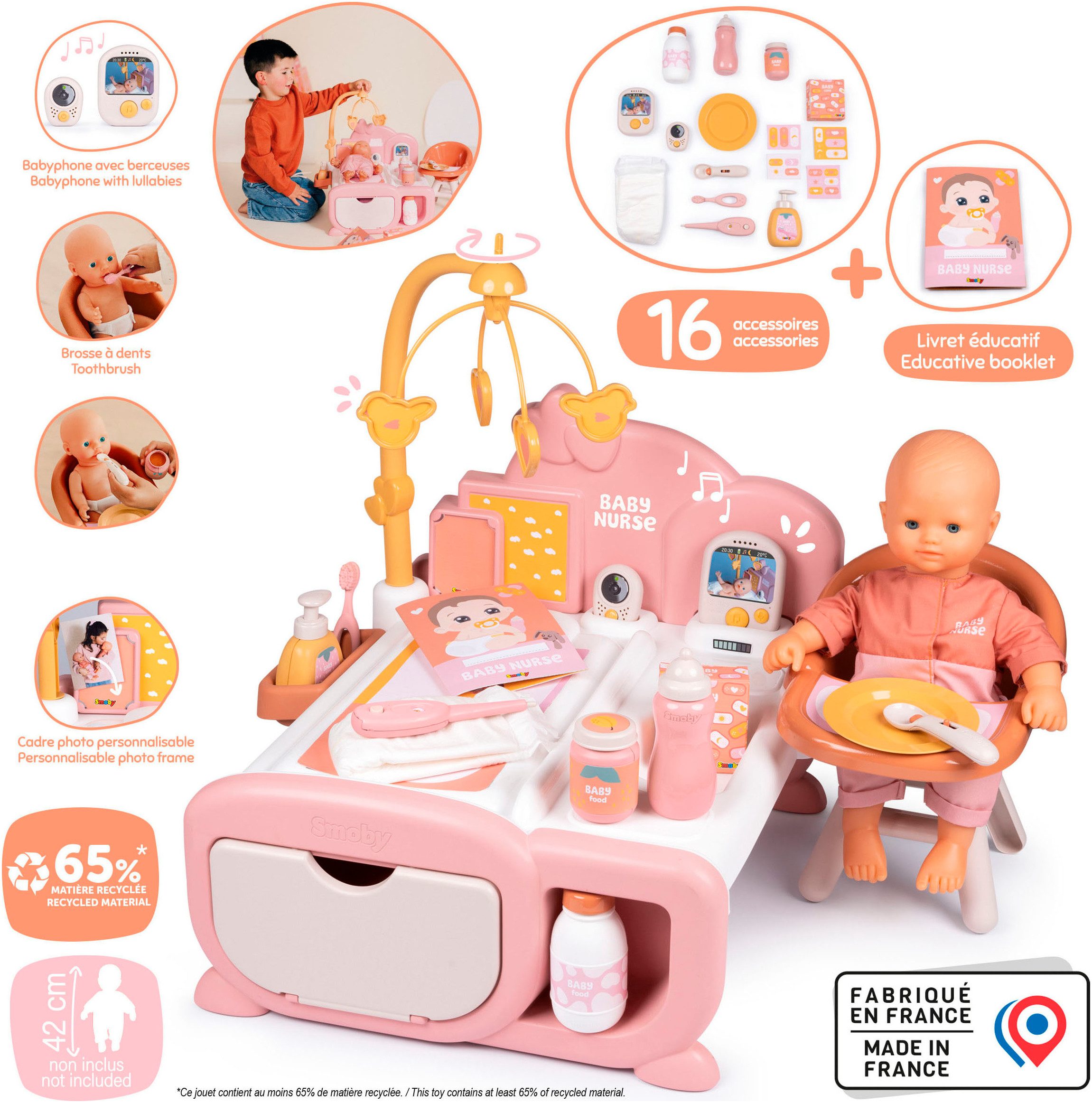 Smoby Puppenmöbel Baby Nurse Cocoon 3-in-1, Made in Europe