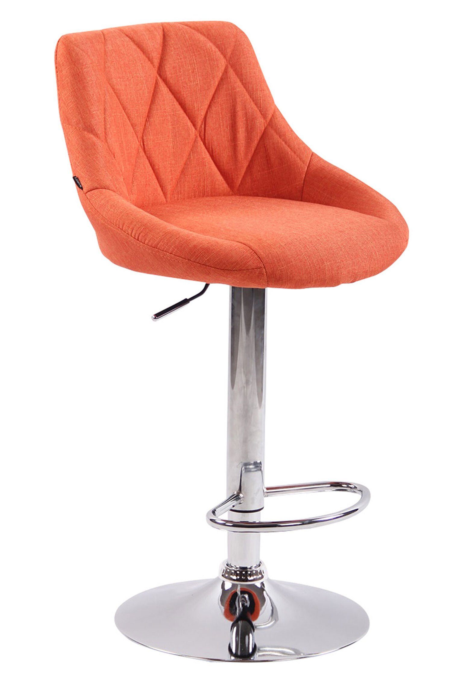TPFLiving Barhocker Lazius, mit Rückenlehne und Fußstütze - Barstuhl höhenverstellbar - Hocker für Theke & Küche - Tresenhocker 360° drehbar - verchromter Stahl - Sitzfläche: Stoff Orange