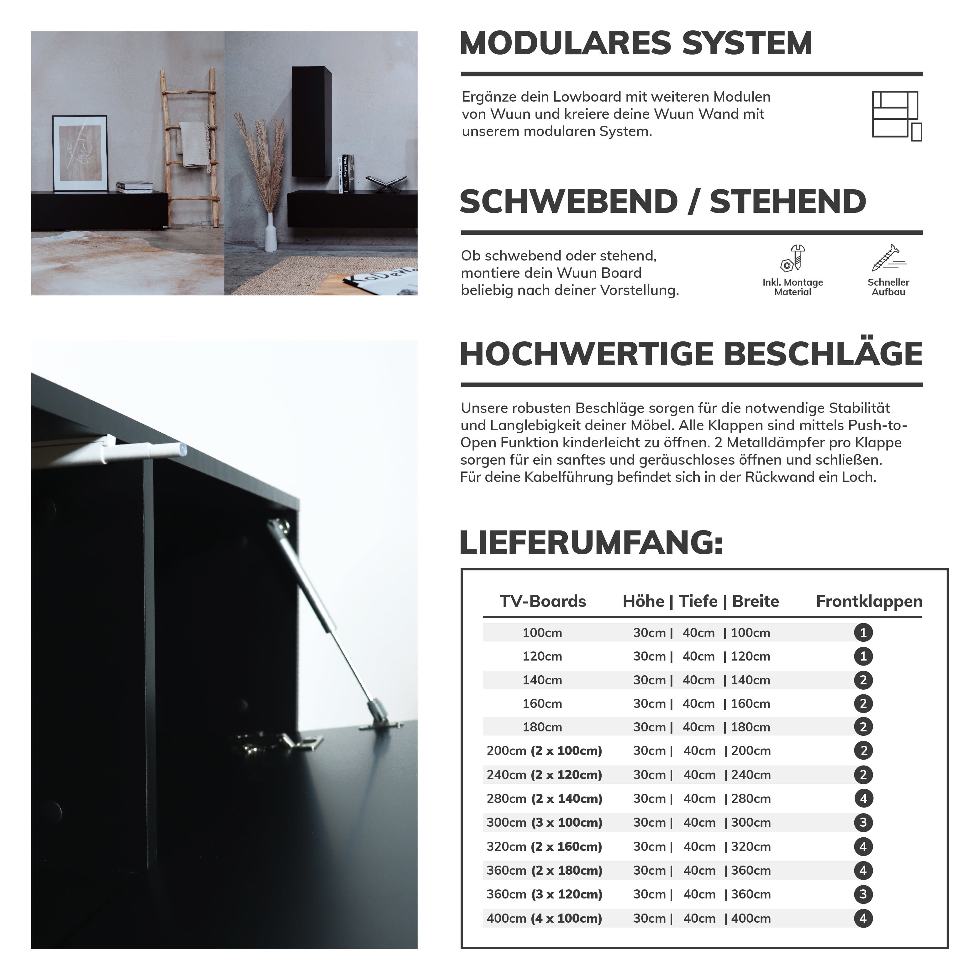 Wuun TV-Board Wuun® Somero Lowboard Tv-Board Wohnwand hängend