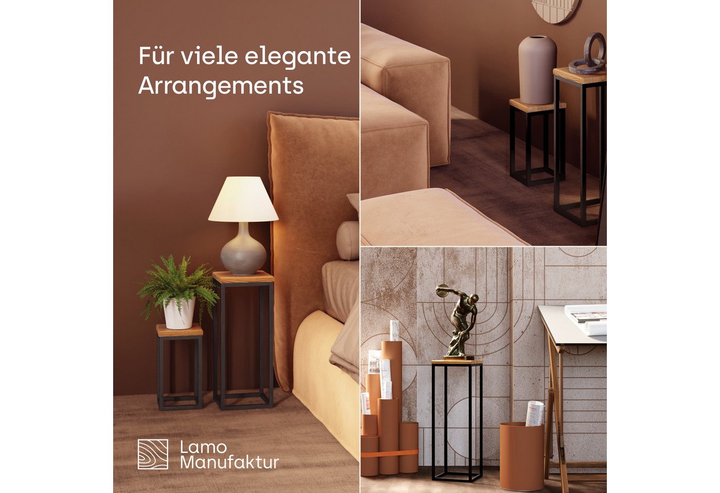 Thumbnail - LAMO Manufaktur Blumenständer LAMO Manufaktur SET 30cm/50cm/70cm Pflanzenständer Gestell: Schwarz (Schweberegal Massiv 1...