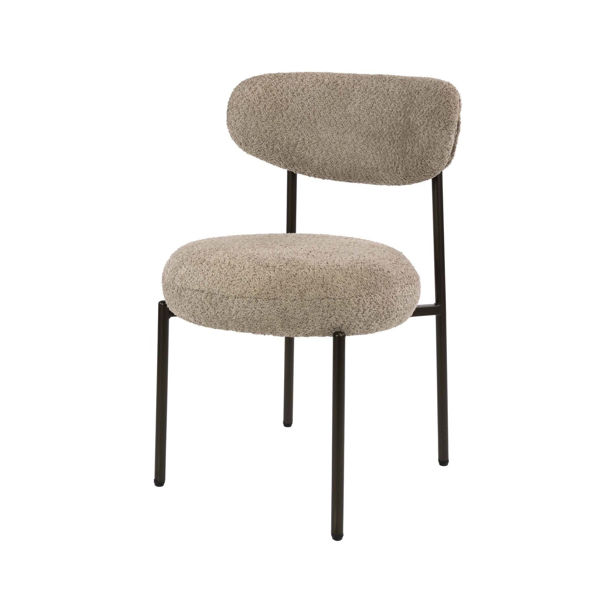 Vintagehaus Esszimmerstuhl Esszimmerstuhl Esstischstuhl Round Bouclé Sand Metall Bronze