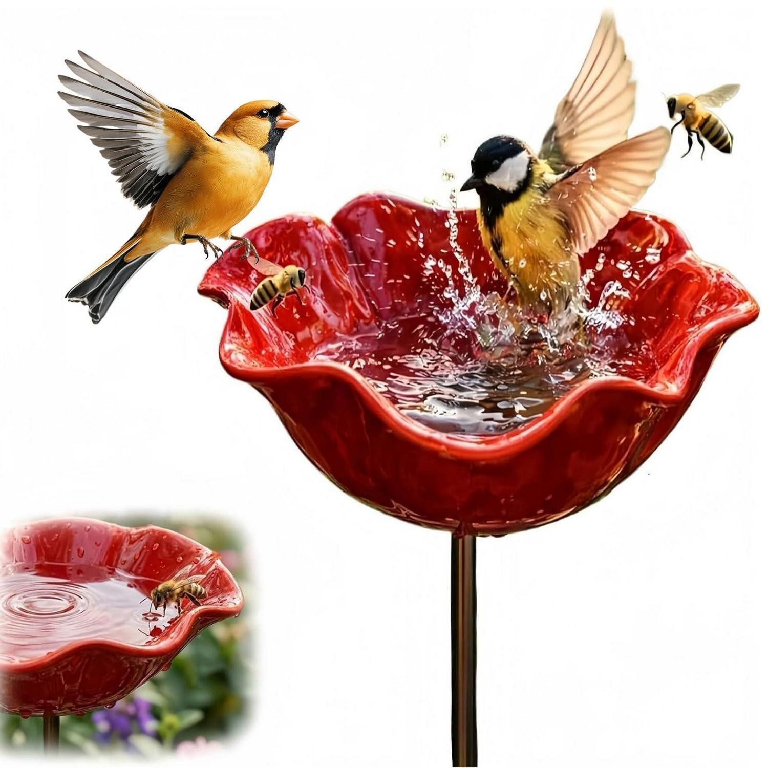 LuxusKollektion Tierfigur Vogeltränke Blume aus Metall (1 St)