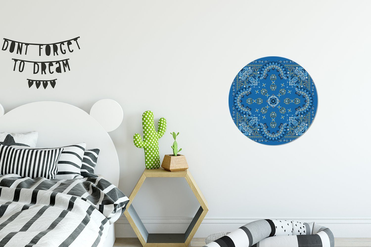 Wohnzimmer Rund, für Tapetenaufkleber, Mandala Tapetenkreis - MuchoWow Blau - Muster Kinderzimmer, (1 Wandsticker St),
