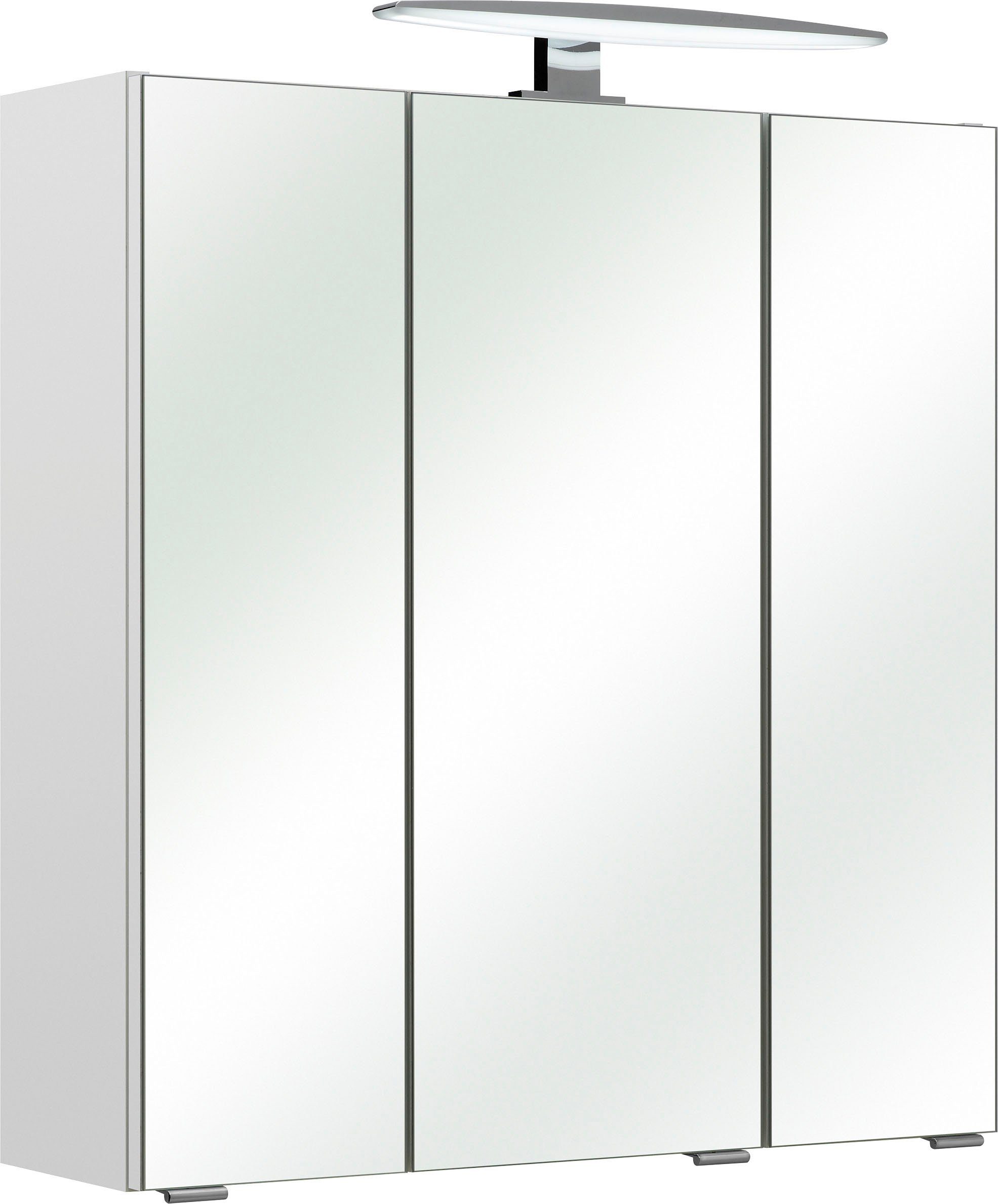 PELIPAL Spiegelschrank Breite LED-Beleuchtung, 953 3-türig, Quickset 65 cm, Schalter-/Steckdosenbox