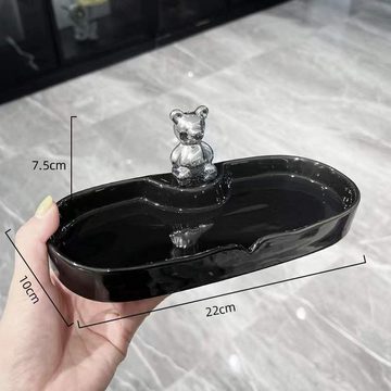 yozhiqu Zahnputzbecher Mundspülbecher aus Glas, Haushalts-Zahnputzbecher-Reinigungsset, Zwei Tassen + ein Tablett - elegantes Waschtisch-Set Bär