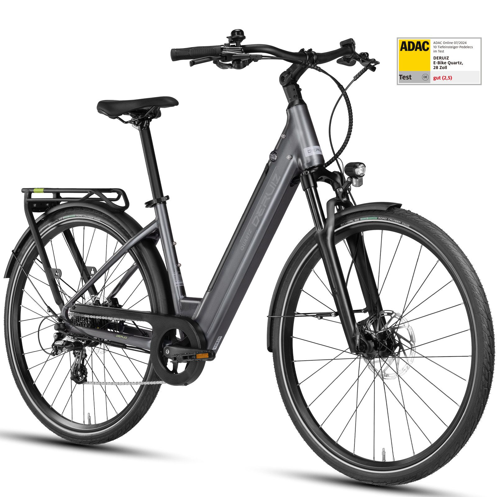 DERUIZ E-Bike Cityrad 28 Zoll für Damen und Herren, Bluetooth+App, Elektrofahrrad 161km, 8 Gang Shimano Altus RD-M310 Schaltwerk, Kettenschaltung, Heckmotor, 644 Wh, (Federgabel mit Lockout, Farb-LCD-Display, Drehmomentsensor), Quartz 2026, nur ca. 24kg, Einheitsgröße: 44cm, Hydr. Scheibenbremsen