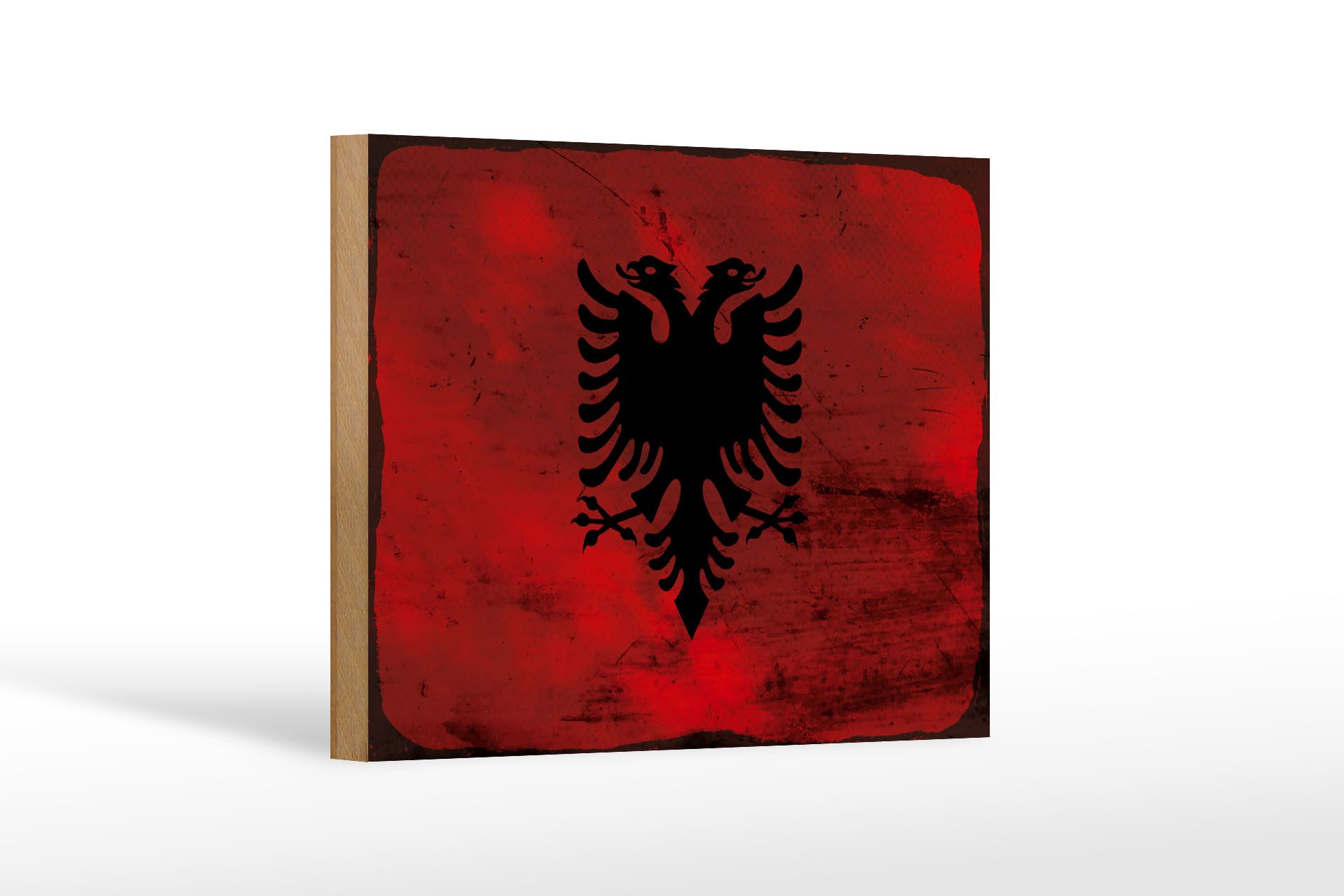 Femer GmbH Holzbild Flagge Albanien 18x12 cm Flag Albania Rost, Flaggen (1 St), Glatte Holzfaserplatte (MDF), vorn beschichtet