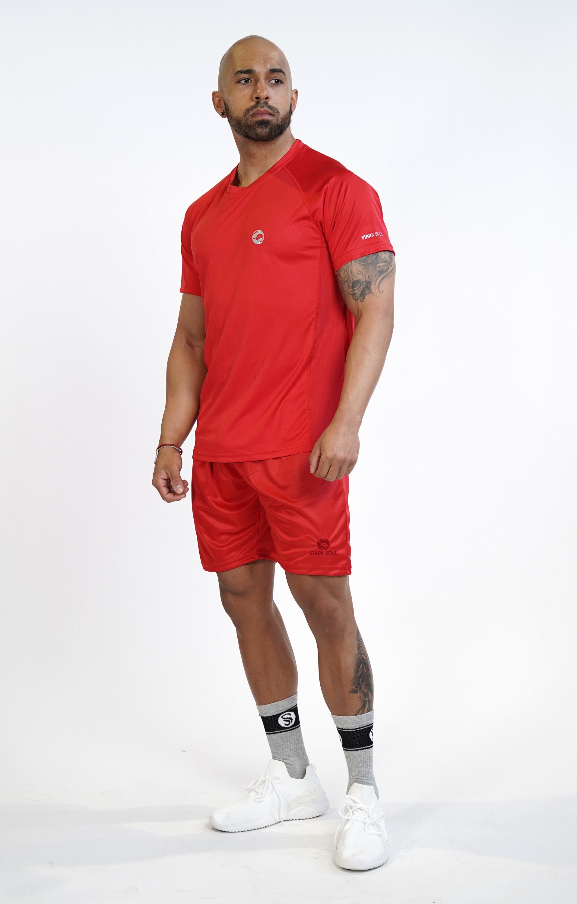 Sportshirt, "Reflect", Funktionsshirt Kurzarm seitlichen Funktionsshirt Soul® Rot mit Mesh-Einsätzen T-Shirt Fitness Stark