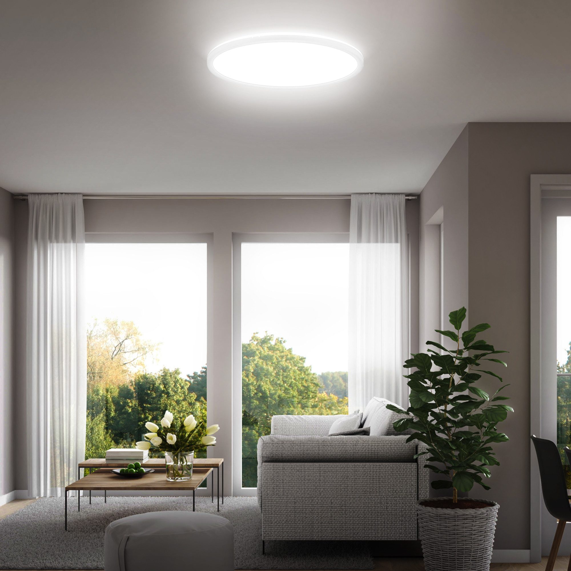 B.K.Licht LED Deckenleuchte BKL1600 Ultraflache Deckenlampe, LED Panel mit Backlight, LED fest integriert, Neutralweiß, 4.000K, 3.000 Lm, 22W, indirekte Hinterg – Bild 4 von 5