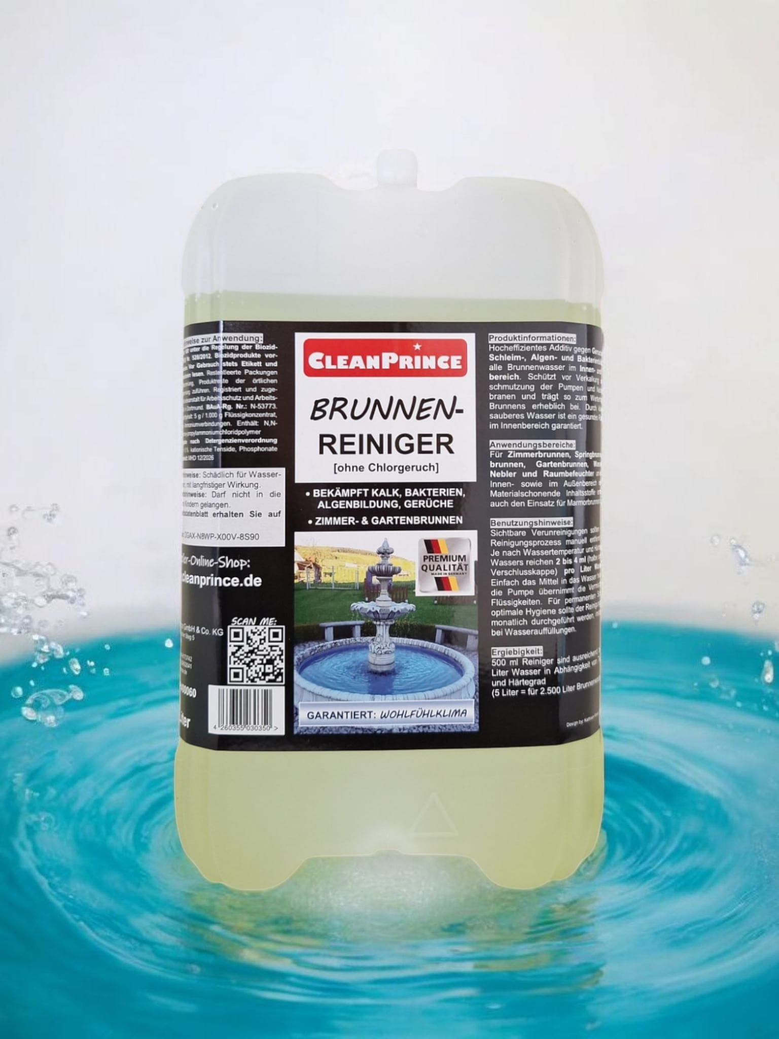 CleanPrince Gartenbrunnen Brunnen Reinigungsmittel Brunnenreiniger 5 Liter, (1 tlg), Konzentrat zur Reinigung von Wasserbrunnen 5 Liter