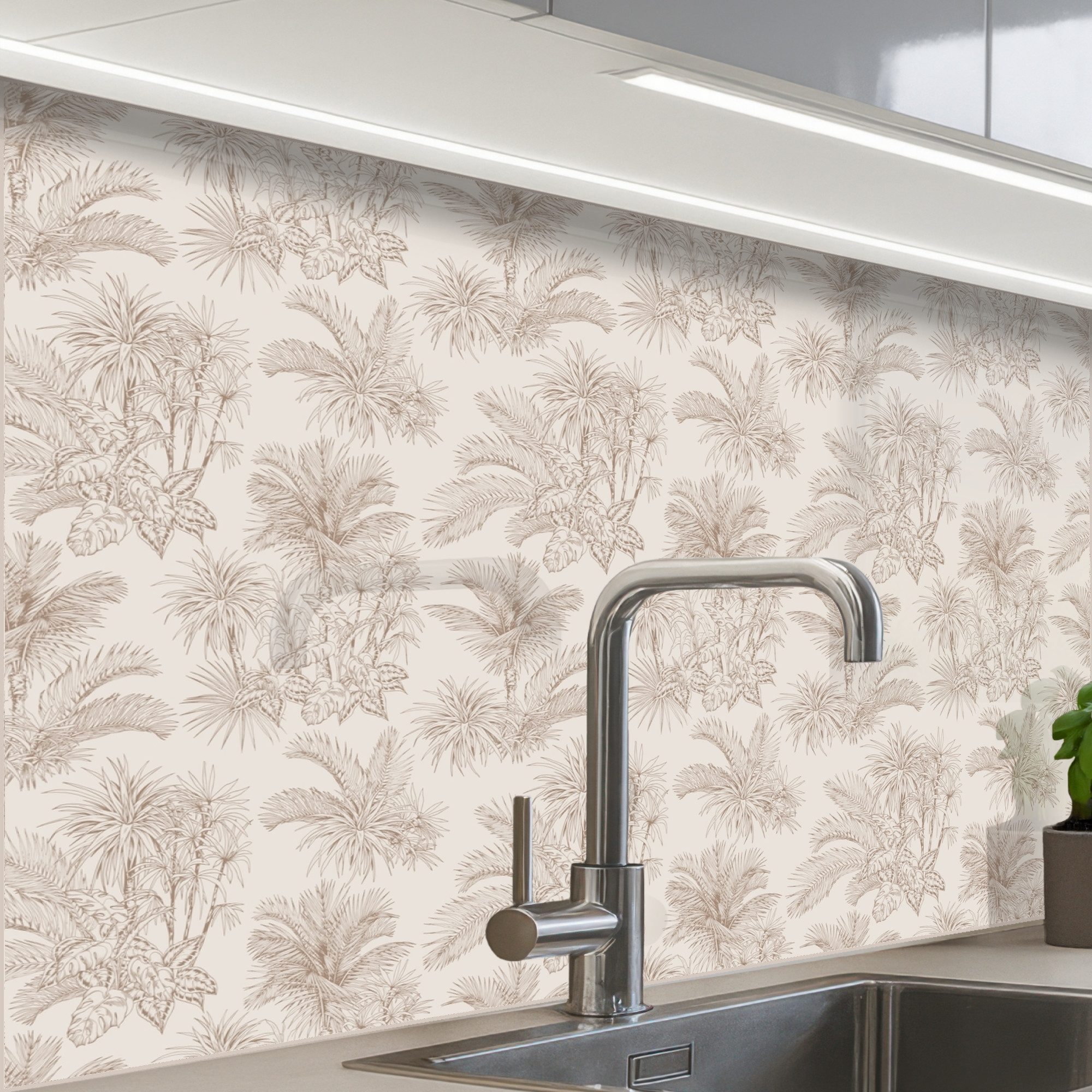 KitchenYeah Küchenrückwand Muster selbstklebend (keine Folie) Blumen - Beige - Pflanzen - Vintage, (1-tlg), Spritzschutz, Küche, Rückwand, Küchenwand, Küchenfront, 30x20 cm