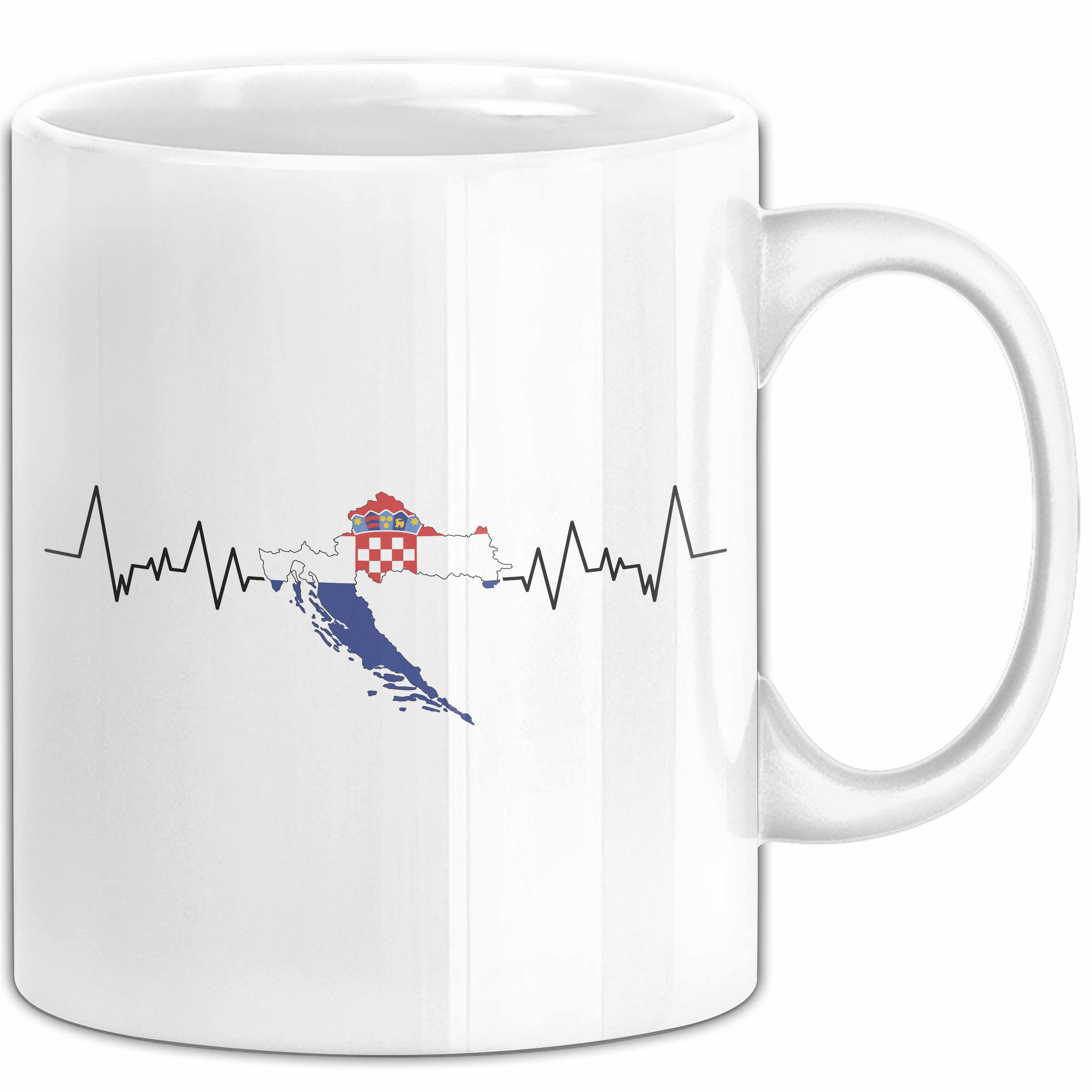 Trendation Tasse Kroatische Flagge Tasse Geschenk Herzschlag Kroatien