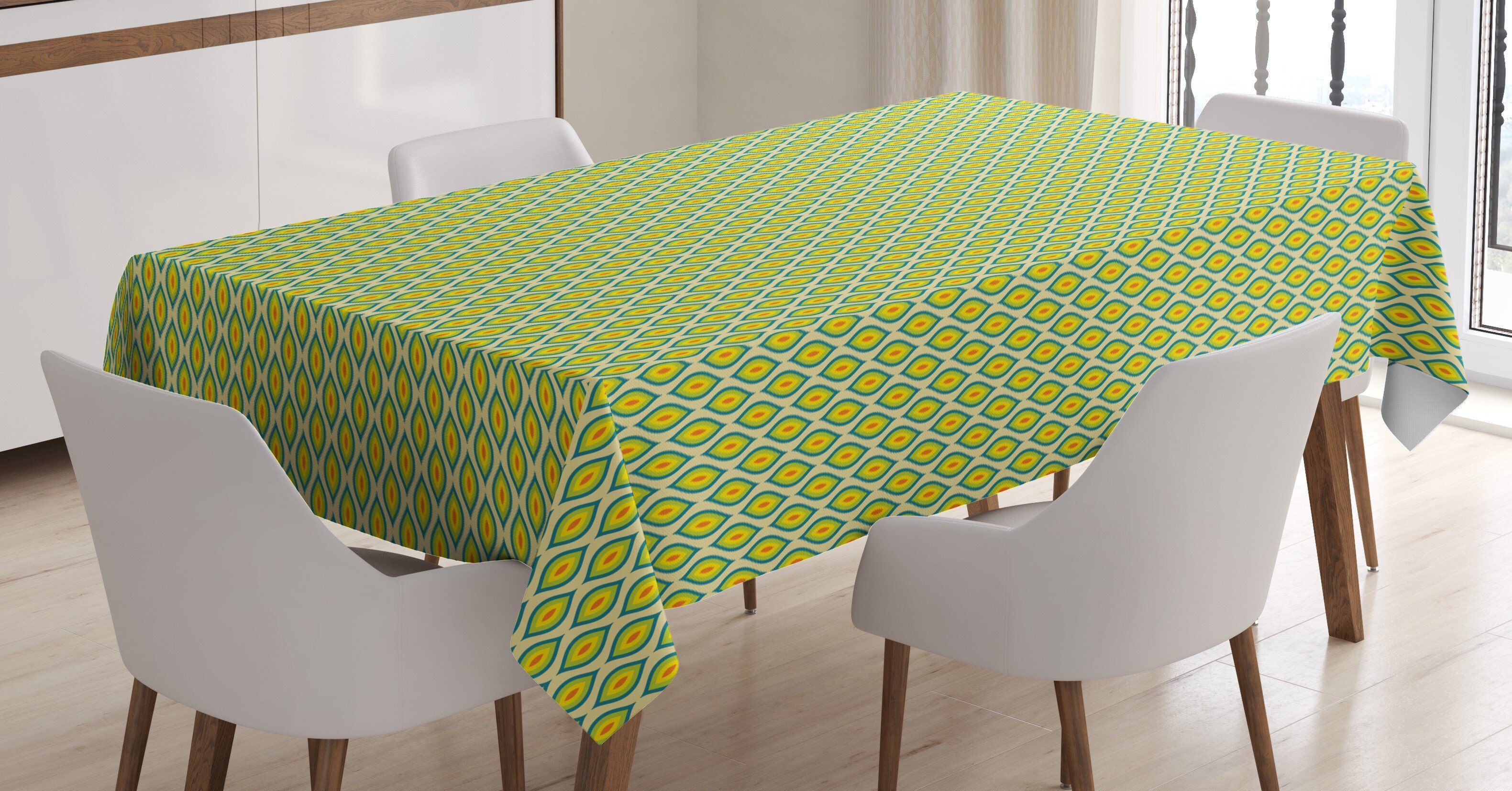 Abakuhaus Tischdecke Farbfest Waschbar Für den Außen Bereich geeignet Klare Farben, Gelb und Grün Vogelfedern wie