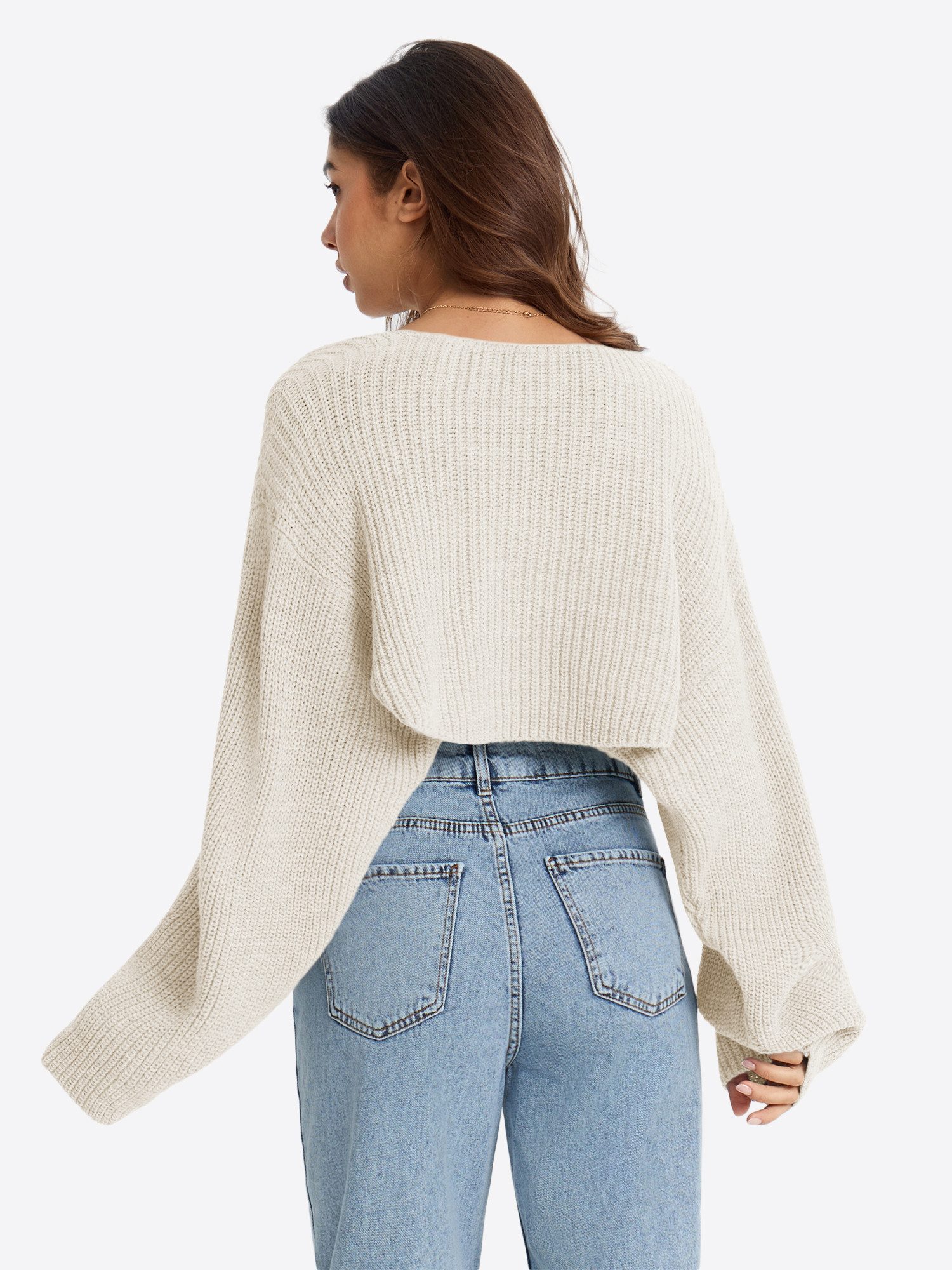 Imily Bela Bolero Damen Cropped Strick Langarm mit Ballonärmeln Offene Kurze Strickjacke (Packung, 1-tlg., 1per-Pack) gehäkelt in Unifarbe