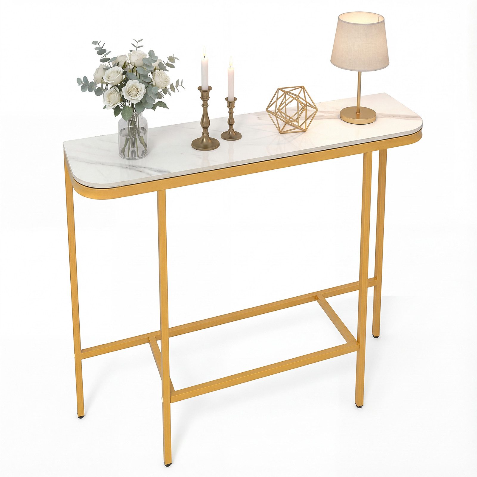COSTWAY Konsolentisch, schmal Marmor Sofatisch modern 110cm Gold