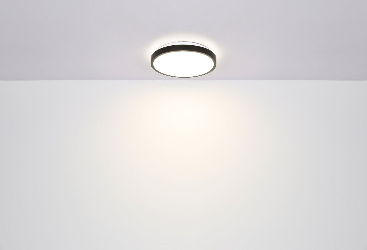 Globo Deckenleuchte Acryl, Weiß, Ø Deckenlampe 30 cm, Schwarz LED fest GREGORY, Metall, integriert, Bewegungssensor, matt, Neutralweiß