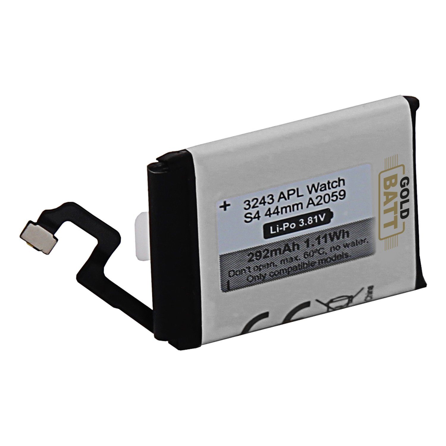 GOLDBATT Akku A2059 kompatibel mit Apple Watch passend für Serie 4 / 44 mm Akku Ersatzakku Akku 292 mAh (3,8 V, 1 St), 100 % kompatibel, optimale Passgenauigkeit