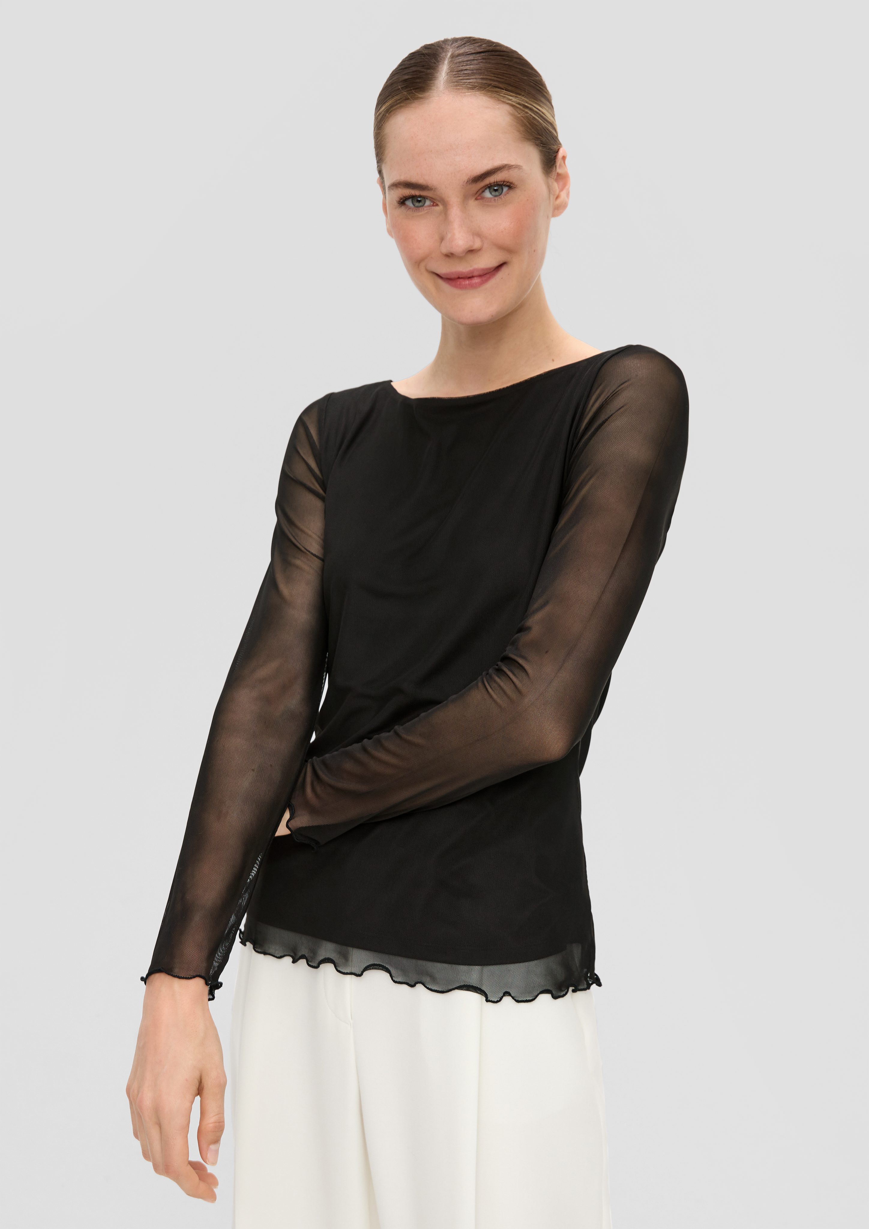 Langarmshirt Longsleeve aus Mesh im Slim Fit