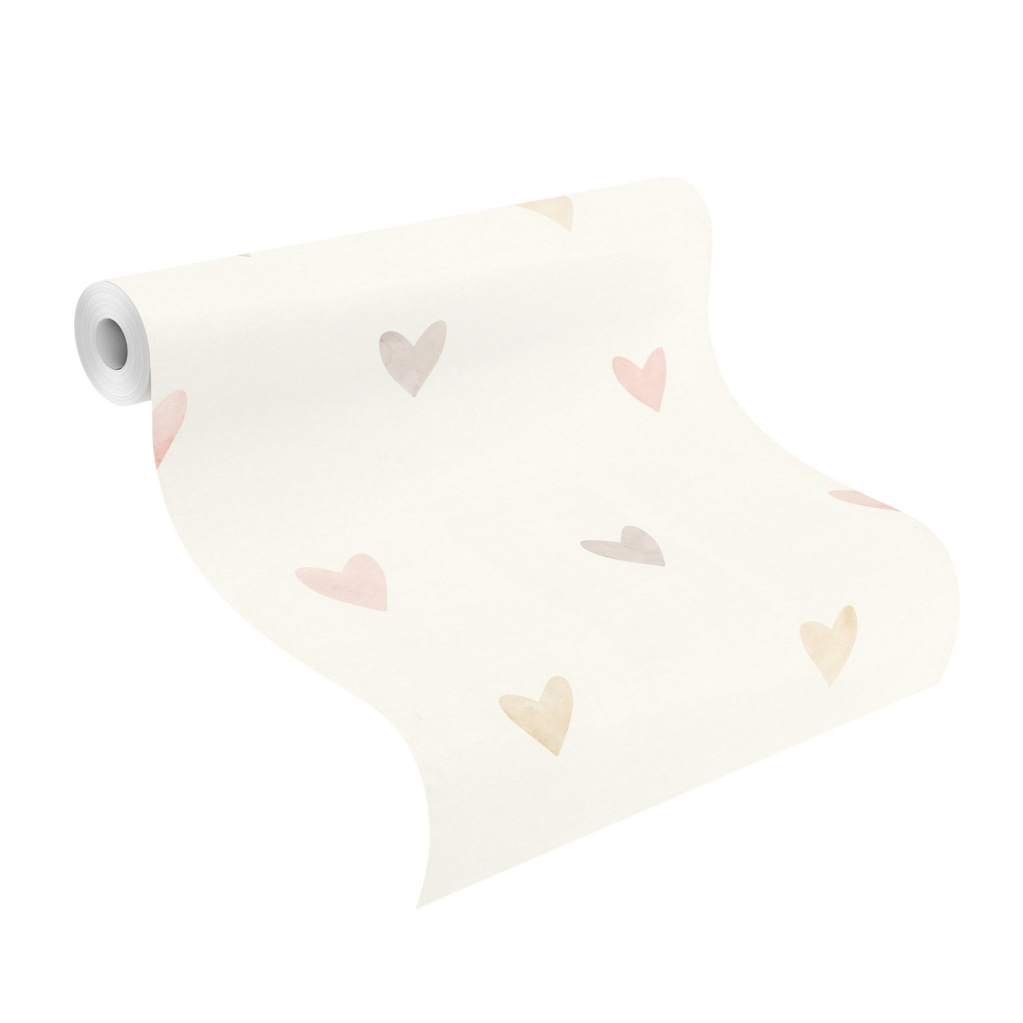Rasch Vliestapete 301717 - Kinderzimmer-Tapete mit bunten Herzen in Aquarel günstig online kaufen