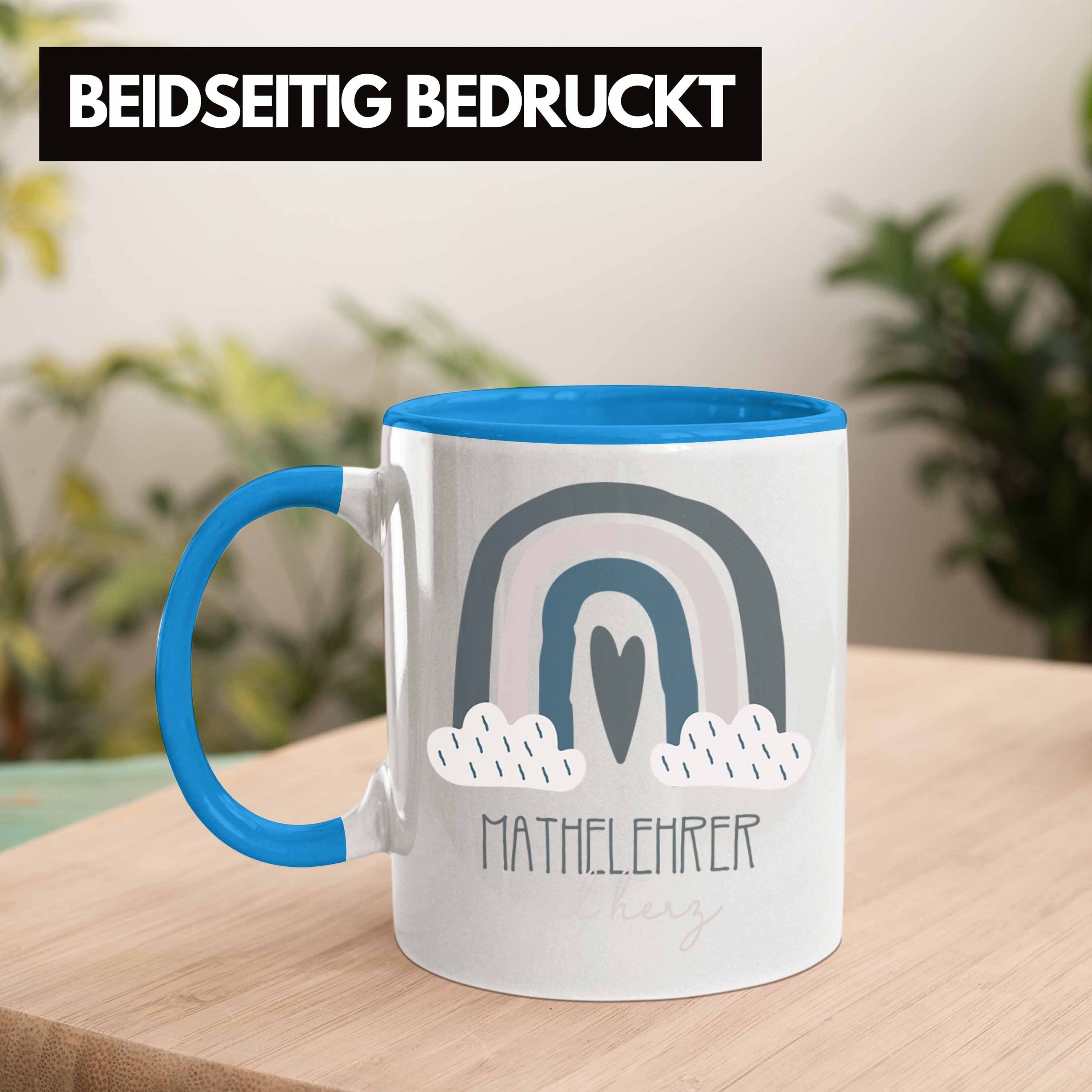 Trendation Tasse Bester Mathelehrer Geschenk Tasse Geschenkidee Blau Kaffeetassse Danke für