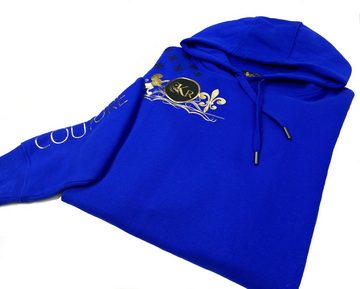 KR-Industries Hoodie Blue exklusiver Designerpullover, mit goldenen Applikationen