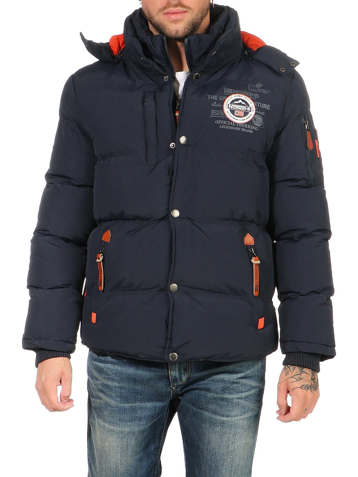Geographical Norway Winterjacke Herren Steppjacke mit abnehmbarer Kapuze, mit Stehkragen, in Unifarben