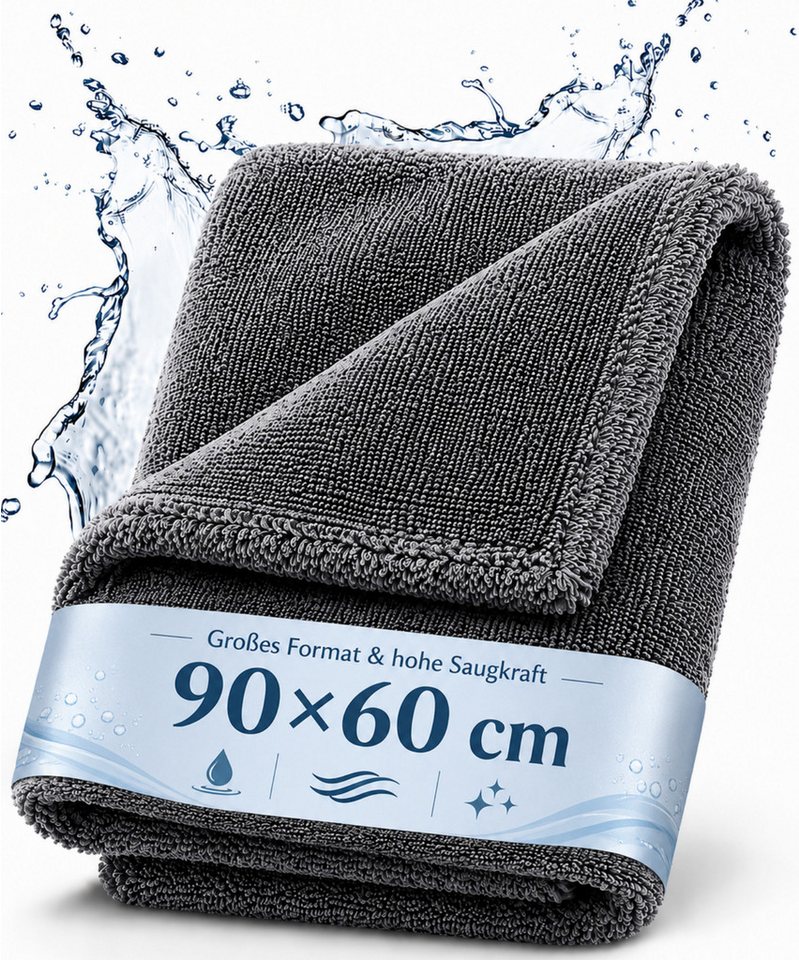 Forrlite Auto Trockentuch XXL 90x60 cm Mikrofasertuch fusselfrei Mikrofasertuch (Auto Trockentuch XXL 90 x 60 cm – saugstarkes Mikrofasertuch für Autopflege, Motorrad, Wohnmobil und Boot, fusselfrei, streifenfrei und lackschonend)