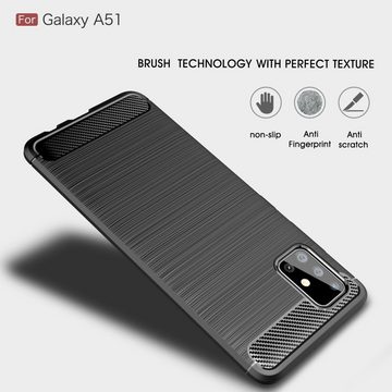 CoverKingz Handyhülle Hülle für Samsung Galaxy A51 Handyhülle Silikon Case Schutzhülle 16,4 cm (6,5 Zoll), Handyhülle Bumper Silikoncover Softcase Carbonfarben