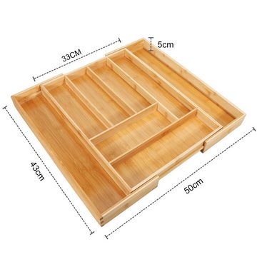 Intirilife Besteckkasten (1 St), Schubladen Besteckkasten Organizer aus Bambus 8 Fächer ausziehbar