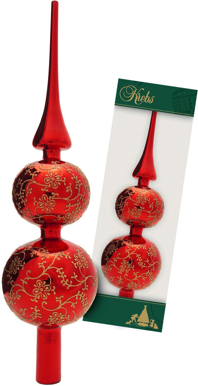 Krebs Glas Lauscha Christbaumspitze Rankendekor glänzend rot 33cm (1-tlg), Dekoriert mit Liebe zum Detail
