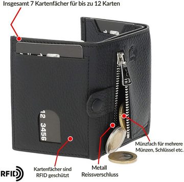 Solo Pelle Mini Geldbörse Slim Wallet mit Münzfach [12 Karten] Slimwallet Riva [RFID-Schutz], echt Leder, Made in Europe in elegantem Design mit RFID Schutz