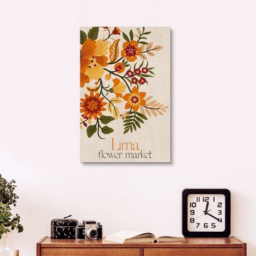 Posterlounge Holzbild Pineapple Licensing, Lima Flower Market, Vintage Grafikdesign