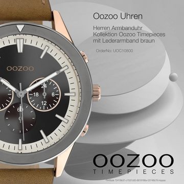 OOZOO Quarzuhr Oozoo Herren Armbanduhr braun Analog, Herrenuhr rund, groß (ca. 45mm) Lederarmband, Sport-Style