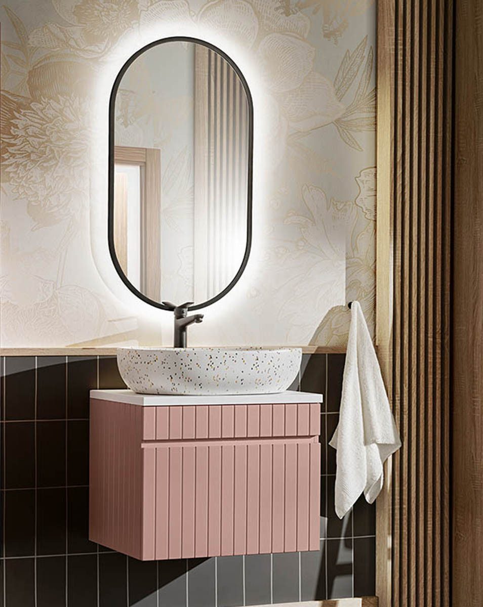 einfachgutemoebel Waschtisch-Set Badezimmer ROSINA 60cm Set 2tlg., Aufsatzbecken, rosé-weiß, (Badmöbel Set, 1-St., Waschtisch Set)
