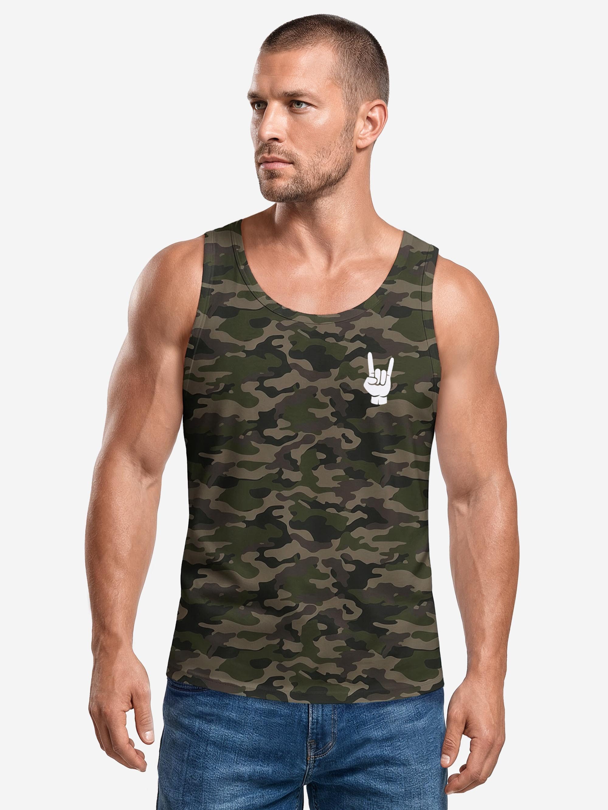 Neverless Tanktop Tanktop Herren mit Grafik-Print - Design Metal- Trägershirt Baumwolle mit Print