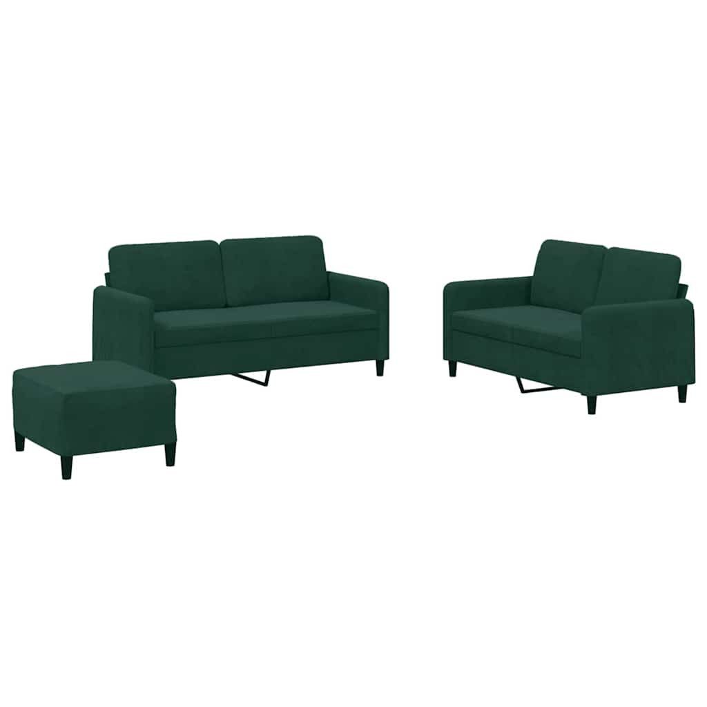 vidaXL Sofa 3-tlg. Sofagarnitur Dunkelgrün Samt, 1 Teile