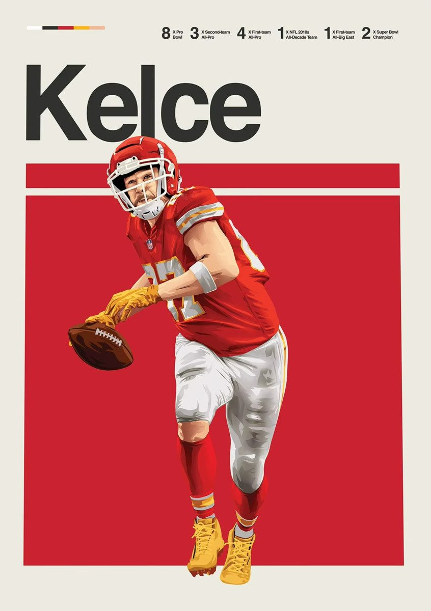 TPFLiving Kunstdruck (OHNE RAHMEN) Poster - Leinwand - Wandbild, Leinwandgemälde: Höhepunkte des amerikanischen Football-Stars (Leinwandbild XXL), Farben: Rot, Blau, Gelb, Schwarz, Weiß, Braun -Größe: 30x42cm