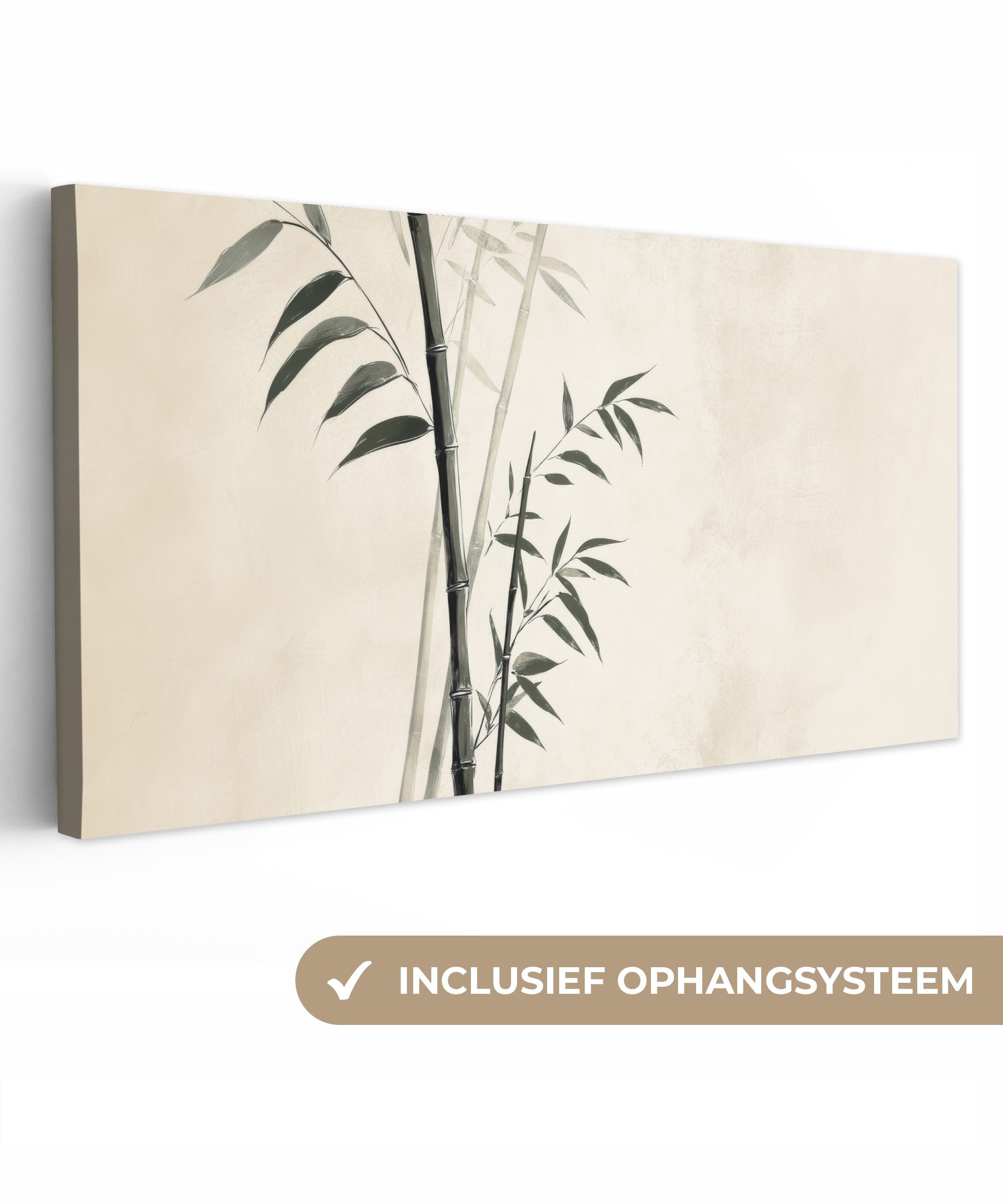 OneMillionCanvasses® Leinwandbild Panorama Japandi - Bambus - Beige, Fotodruck (1 St), Wandbild, Deko Schlafzimmer Wohnzimmer Flur 40x20 cm